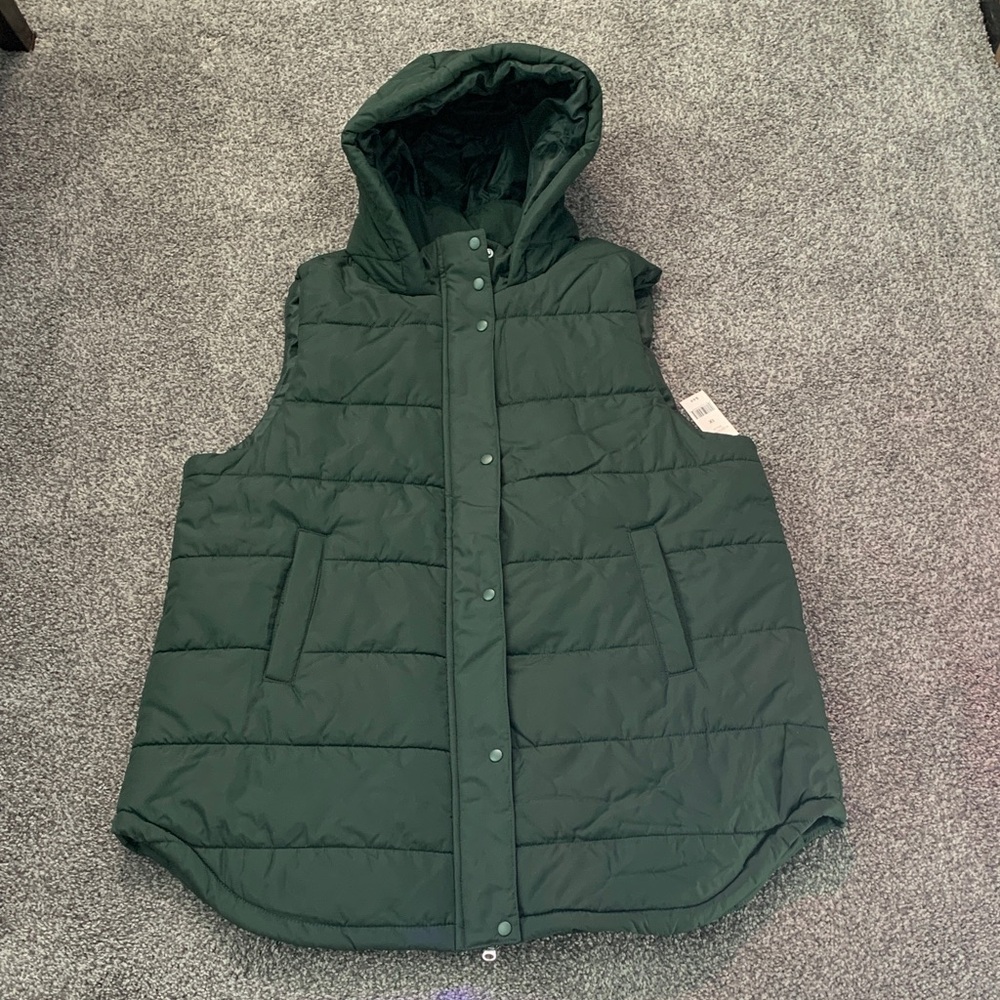 dip Green Hooded Puffer Vest quilted Zip